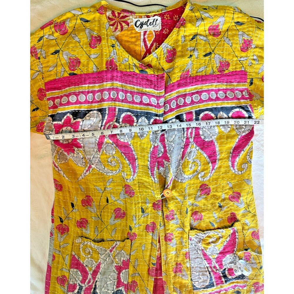 Women's Handmade Kantha Jacket Cotton Sari Robe Coat S/M Indian Boho Hippy OOAK - Picture 4 of 10